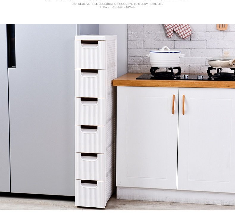 Model 7003 slim cabinet beside refrigerator