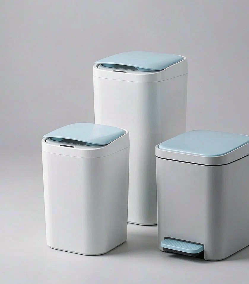 Plastic trash cans and waste bins